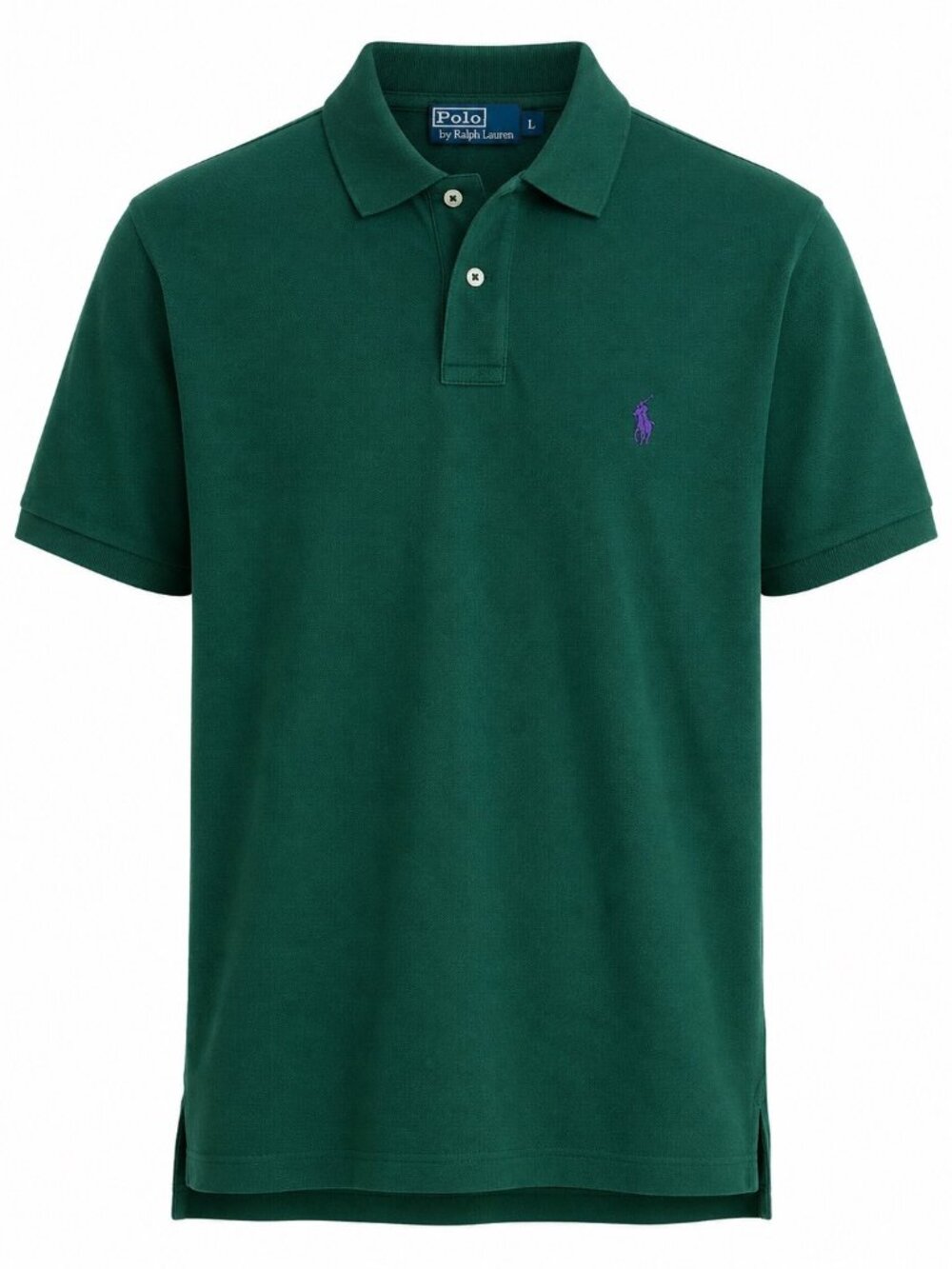 Polo Ralph Lauren Mens Green Cotton Polo Shirt Purple Logo Size L